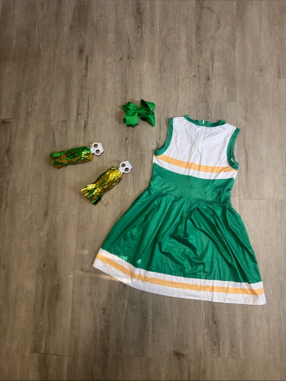 Green Cheerleader Costume Dress with Pom-Poms and Bow - Kids